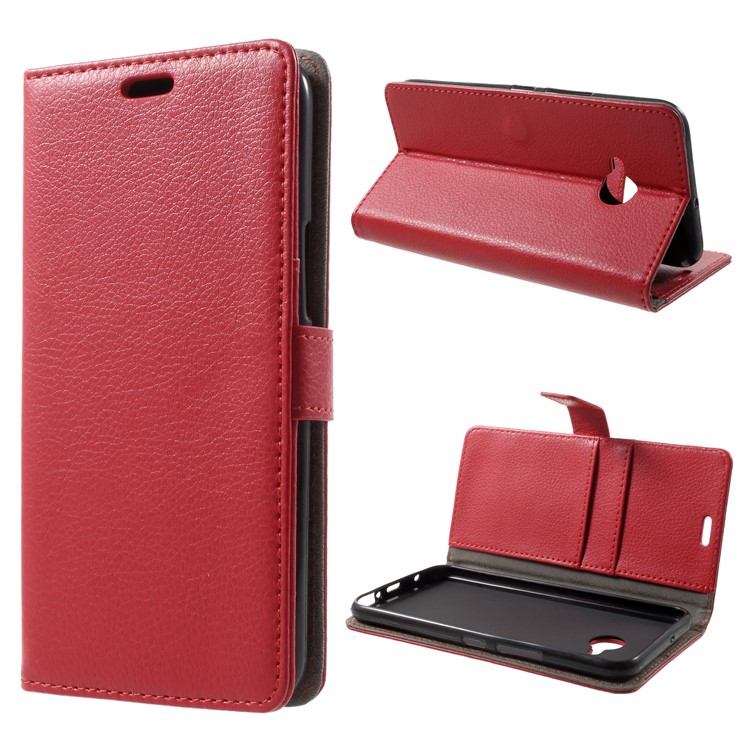 Litchi Skin Wallet Leather Stand Case for HTC U11 Life - Red-1