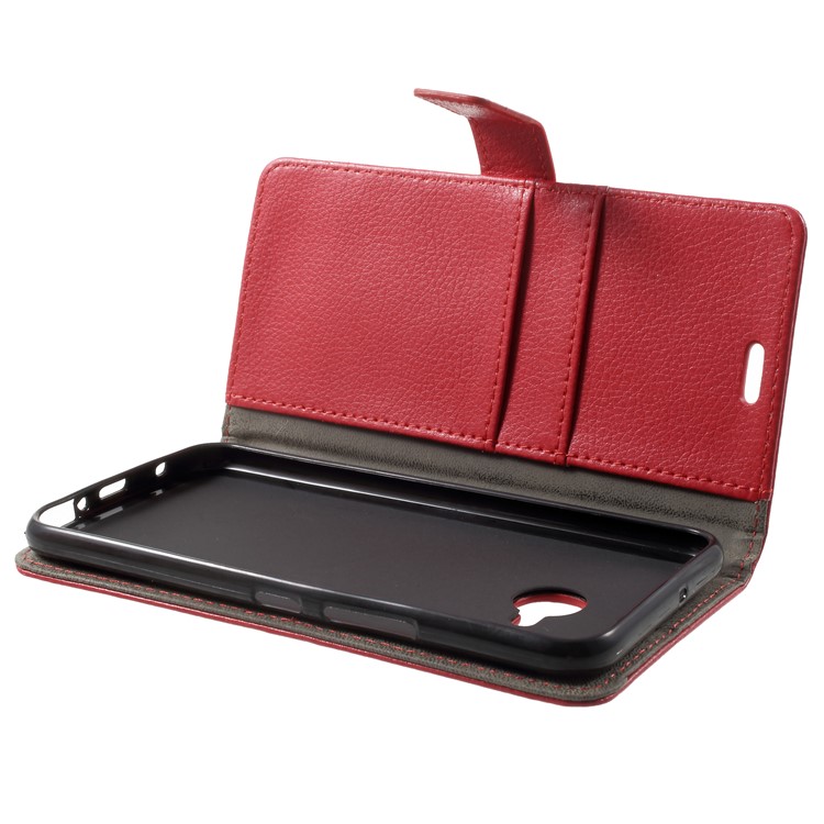 Litchi Skin Wallet Leather Stand Case for HTC U11 Life - Red-5