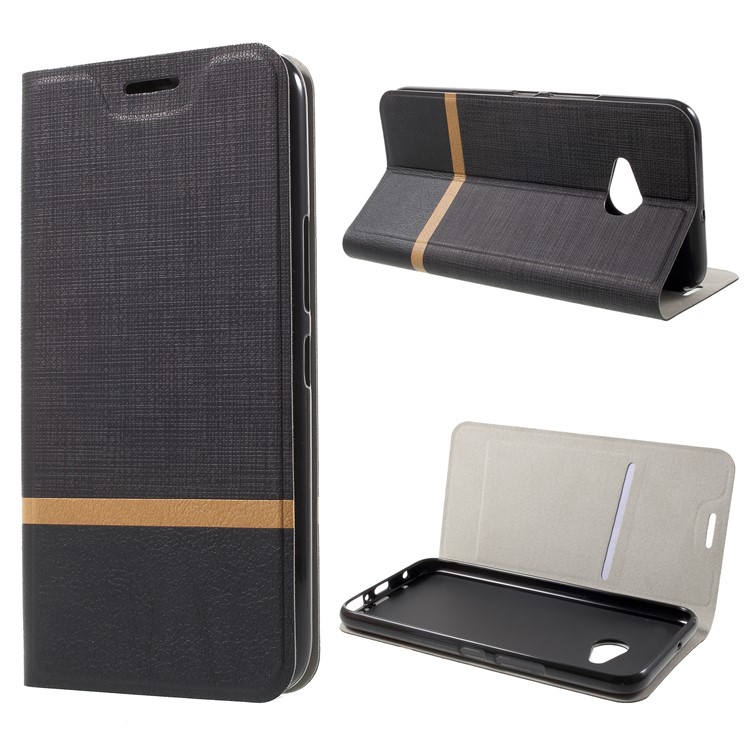 Cross Pattern Leather Card Holder Phone Case (Built-in Steel Sheet) for HTC U11 Life - Black-1