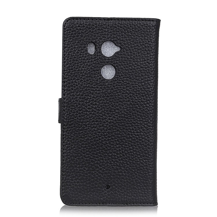 Litchi Texture Genuine Leather Wallet Stand Case for HTC U11+ - Black-3