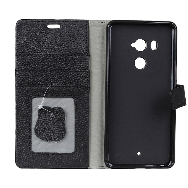 Litchi Texture Genuine Leather Wallet Stand Case for HTC U11+ - Black-4