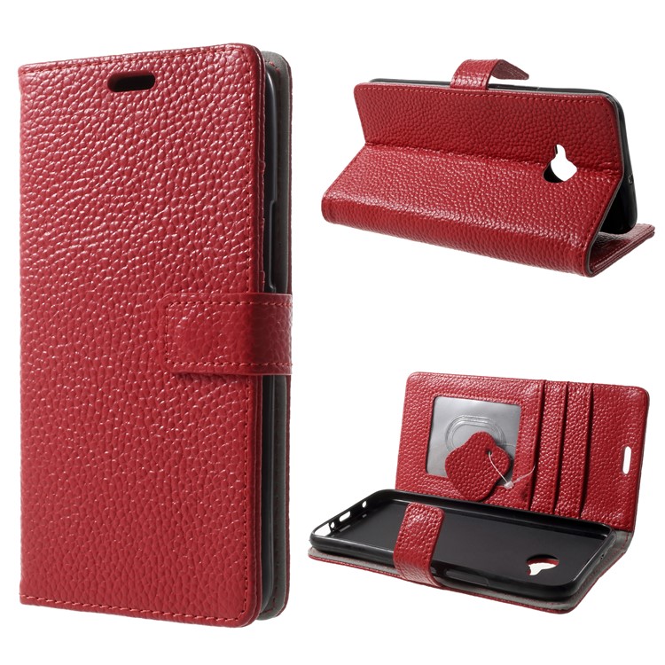 Litchi Texture Genuine Leather Wallet Stand Case for HTC U11 Life - Red-1