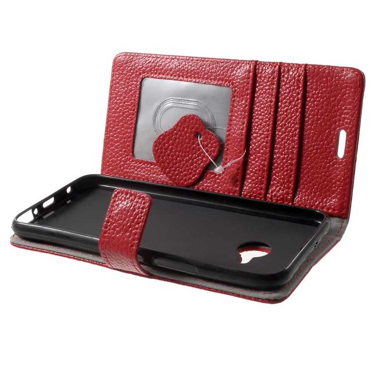 Litchi Texture Genuine Leather Wallet Stand Case for HTC U11 Life - Red-5