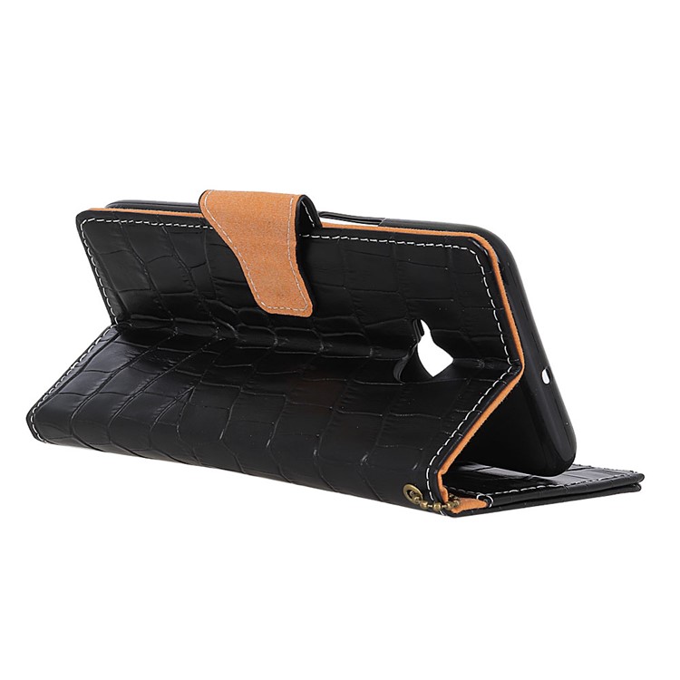 Crocodile Texture Imported Genuine Leather Wallet Stand Case for HTC U11 Life - Black-4