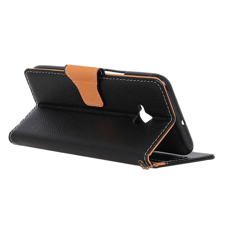 Litchi Skin Genuine Leather Wallet Stand Phone Shell for HTC U11 Life - Black-4