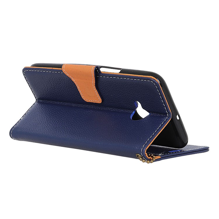 Litchi Texture Genuine Leather Wallet Stand Phone Case for HTC U11 Life - Blue-3