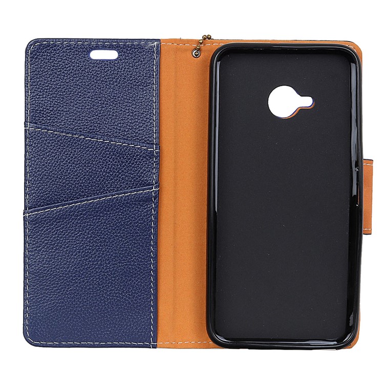 Litchi Texture Genuine Leather Wallet Stand Phone Case for HTC U11 Life - Blue-4
