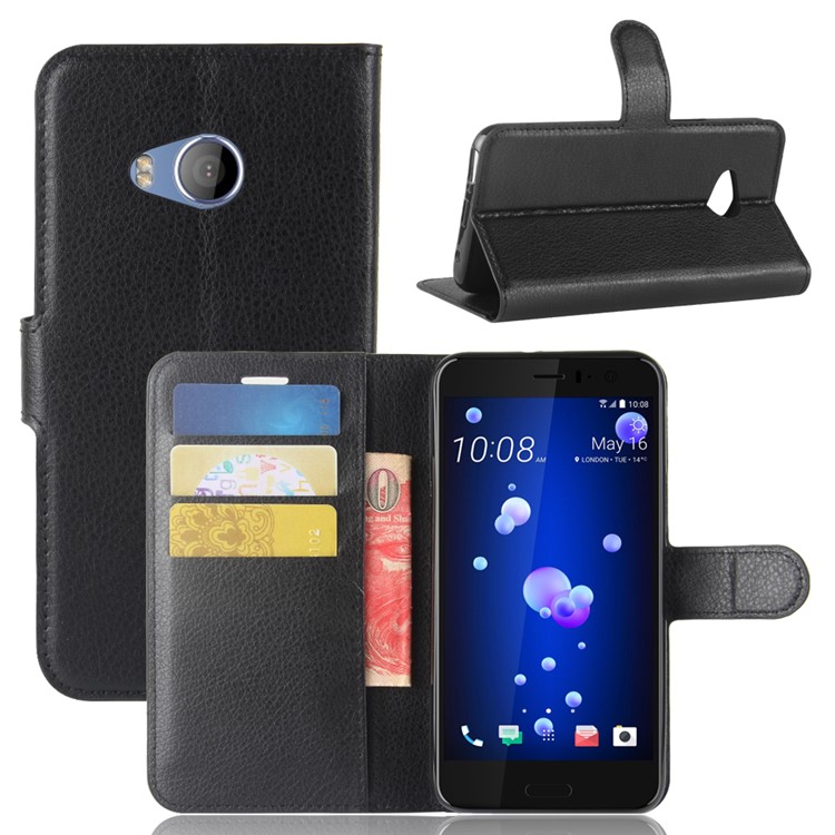 Litchi Skin Leather Wallet Case for HTC U11 Life - Black-1