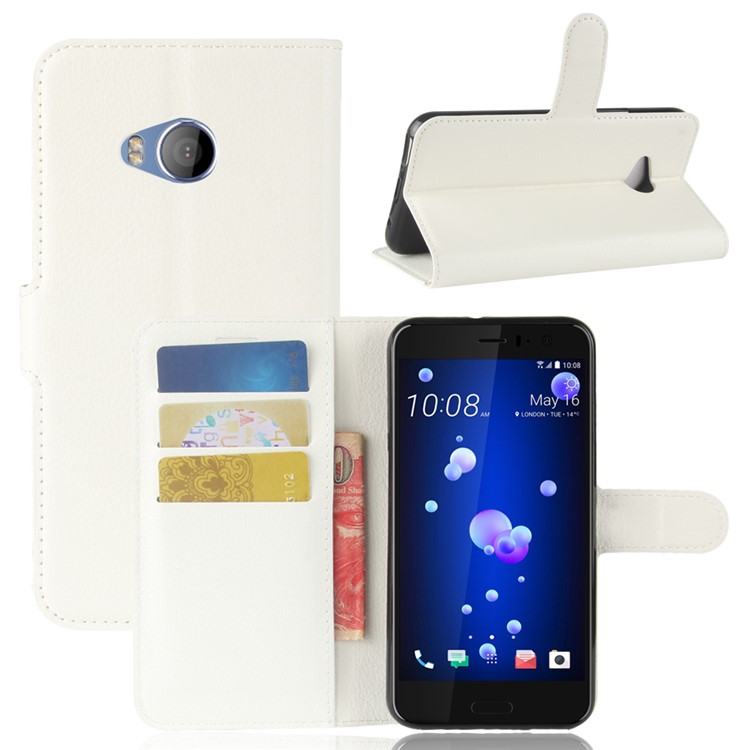 Litchi Skin Leather Wallet Cover for HTC U11 Life - White-1