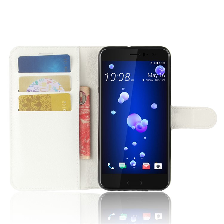 Litchi Skin Leather Wallet Cover for HTC U11 Life - White-4