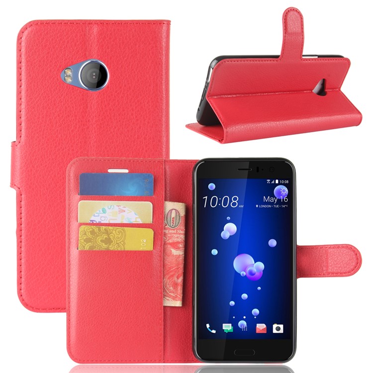 Caixa De Couro De Couro Litchi Para HTC U11 Vida - vermelho-1