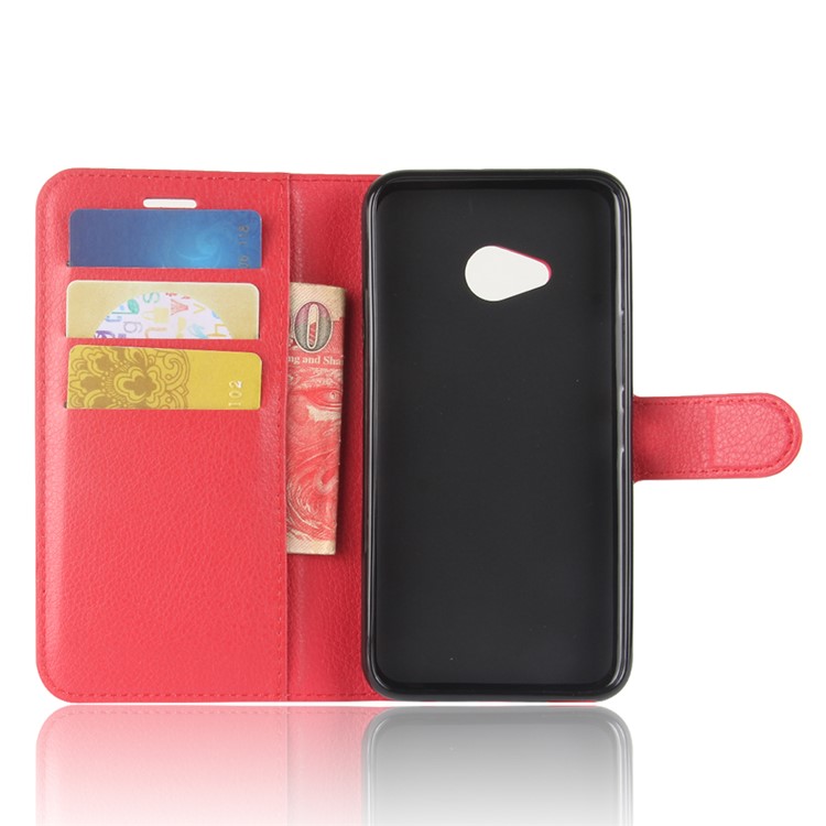 Caixa De Couro De Couro Litchi Para HTC U11 Vida - vermelho-3