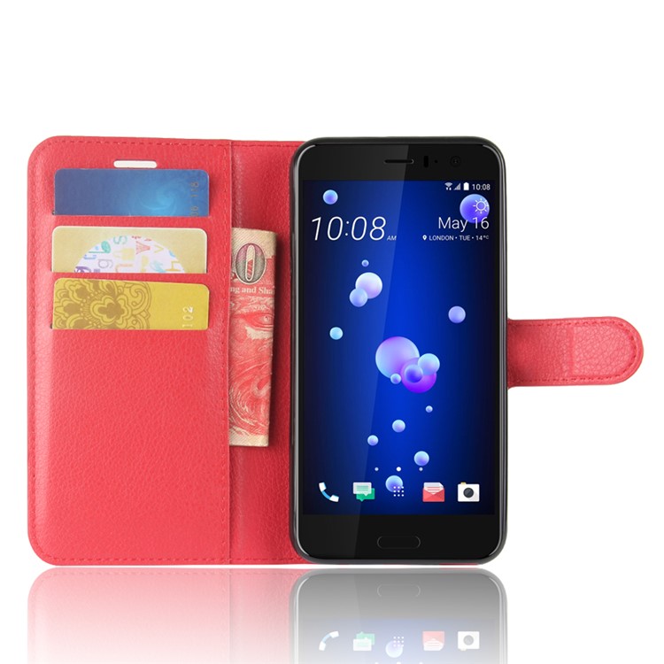 Caixa De Couro De Couro Litchi Para HTC U11 Vida - vermelho-4
