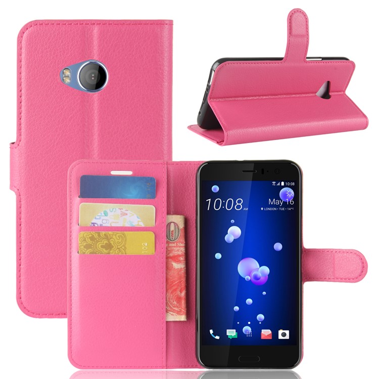 Litchi Skin Leather Wallet Shell for HTC U11 Life - Rose-1
