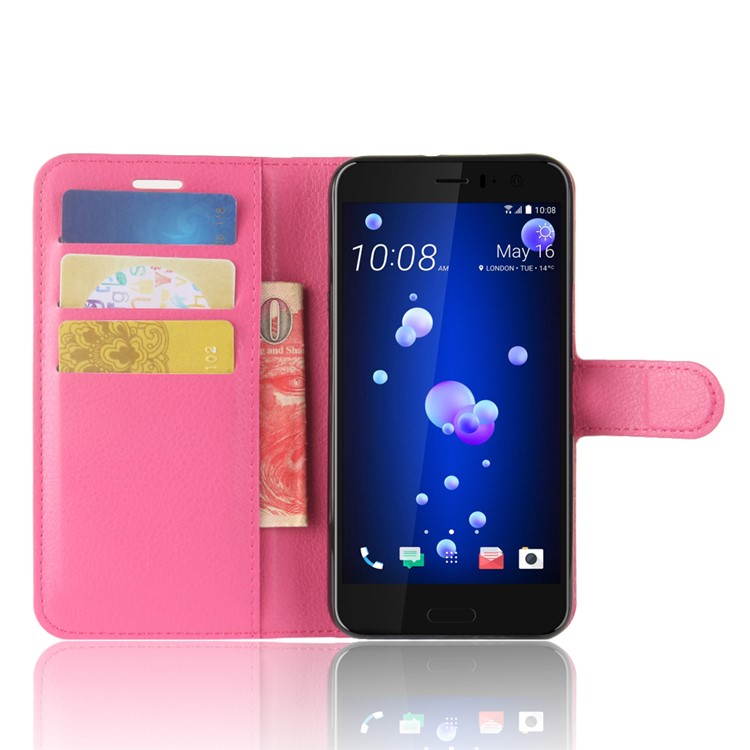 Litchi Skin Leather Wallet Shell for HTC U11 Life - Rose-4
