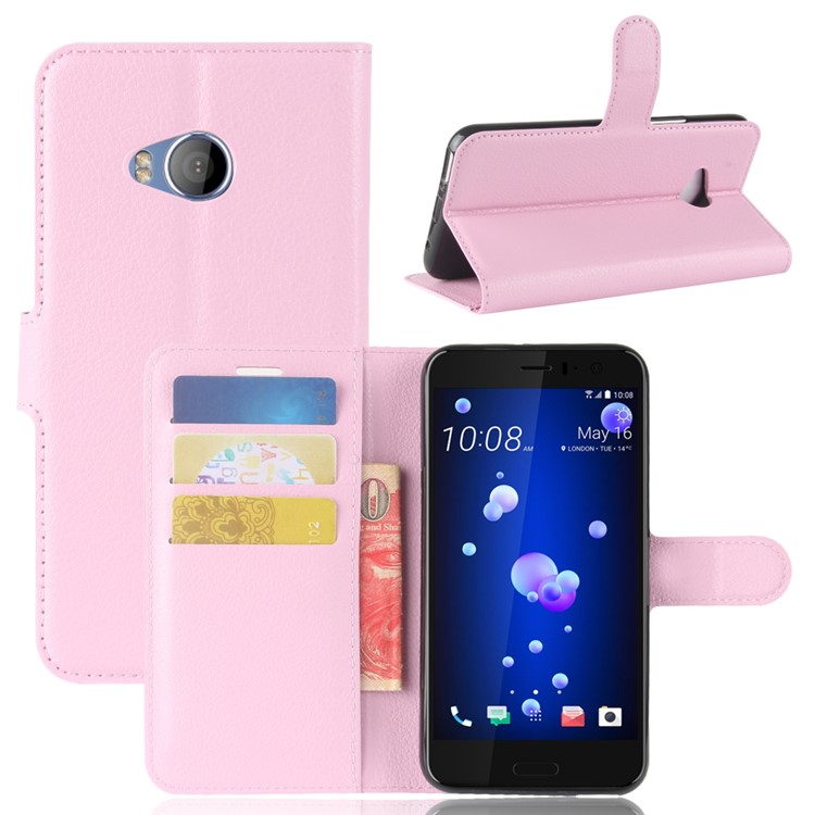 Litchi Skin Leather Wallet Cellphone Cover for HTC U11 Life - Pink-1