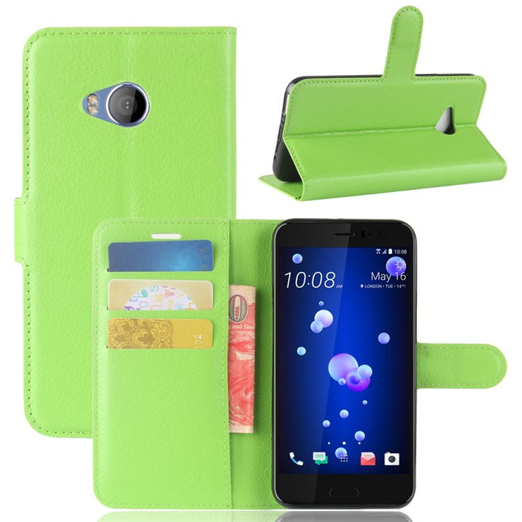 Litchi Skin Leather Wallet Mobile Phone Cover for HTC U11 Life - Green-1