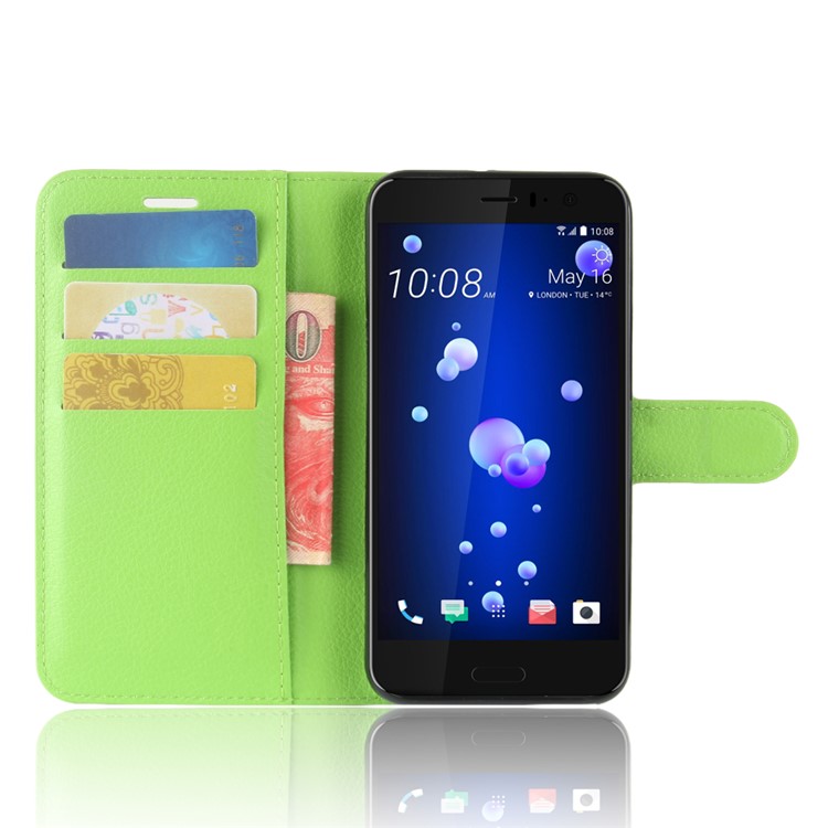Litchi Skin Leather Wallet Mobile Phone Cover for HTC U11 Life - Green-4