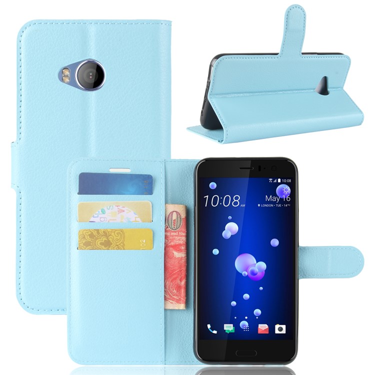 Litchi Skin Leather Wallet Cellphone Case for HTC U11 Life - Blue-1