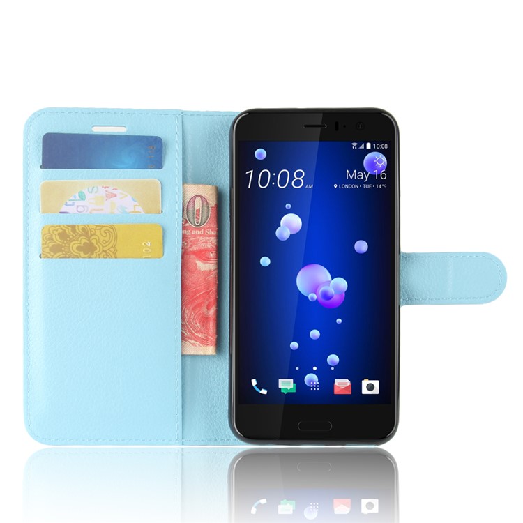 Litchi Skin Leather Wallet Cellphone Case for HTC U11 Life - Blue-4