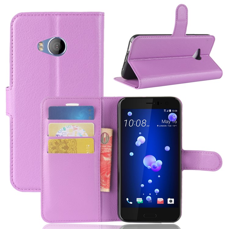 Litchi Skin Leather Wallet Mobile Phone Case for HTC U11 Life - Purple-1