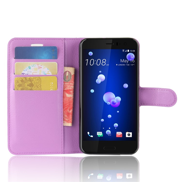 Litchi Skin Leather Wallet Mobile Phone Case for HTC U11 Life - Purple-4