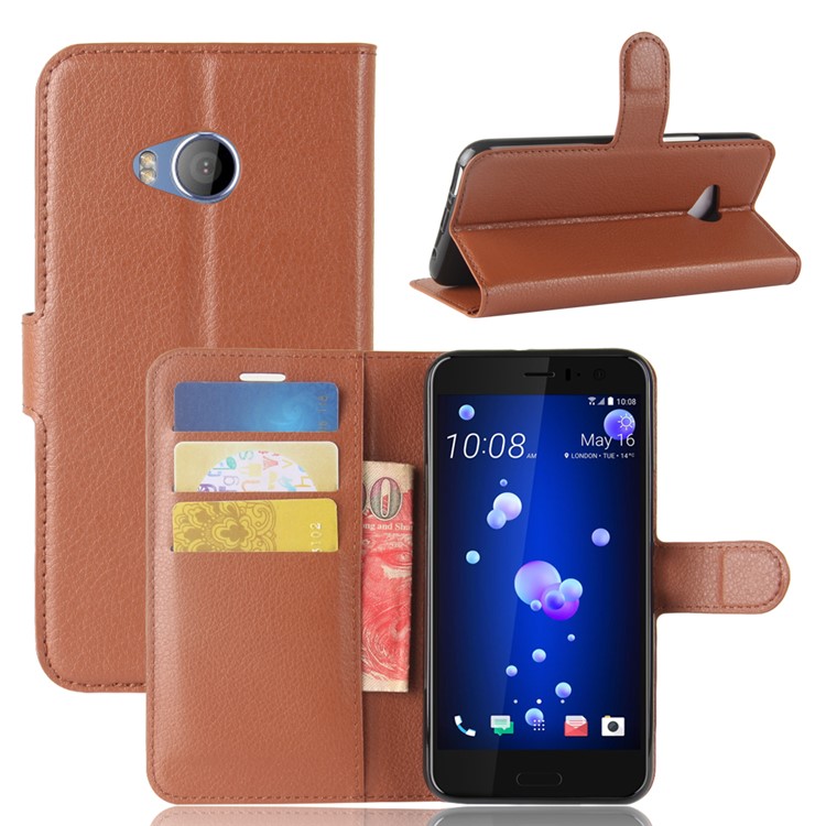 Litchi Skin Leather Wallet Mobile Phone Shell for HTC U11 Life - Brown-1