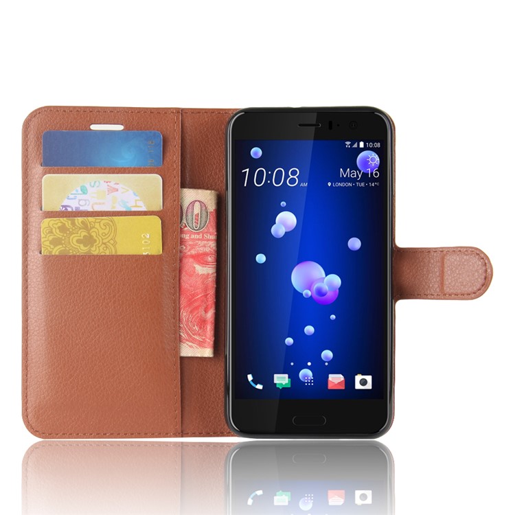 Litchi Skin Leather Wallet Mobile Phone Shell for HTC U11 Life - Brown-4