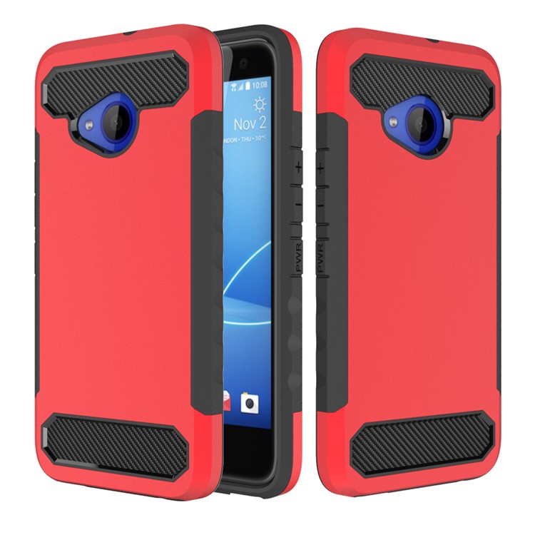 Carbon Fiber Texture PC + TPU Hybrid Cover Shell for HTC U11 Life - Red-1
