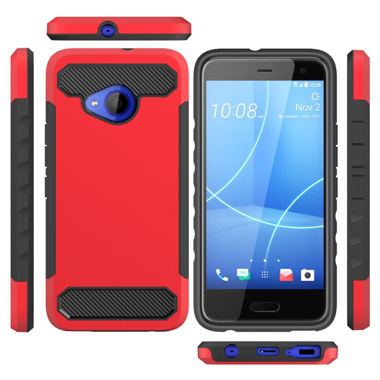 Carbon Fiber Texture PC + TPU Hybrid Cover Shell for HTC U11 Life - Red-3