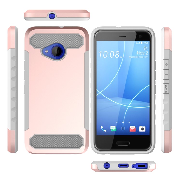 Carbon Fiber Texture PC + TPU Hybrid Protection Case for HTC U11 Life - Rose Gold-3