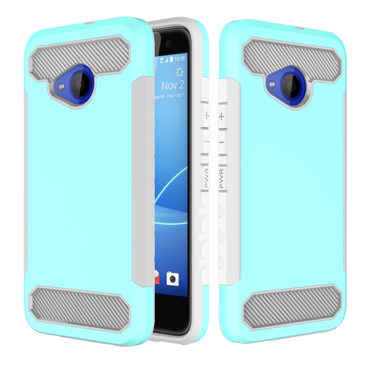 Carbon Fiber Texture PC + TPU Hybrid Mobile Cover for HTC U11 Life - Cyan-1