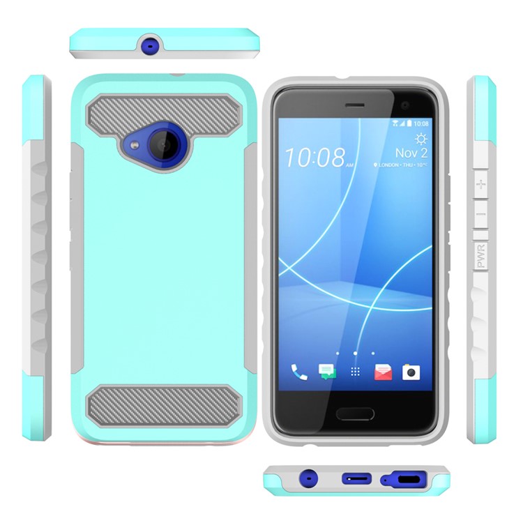 Carbon Fiber Texture PC + TPU Hybrid Mobile Cover for HTC U11 Life - Cyan-3