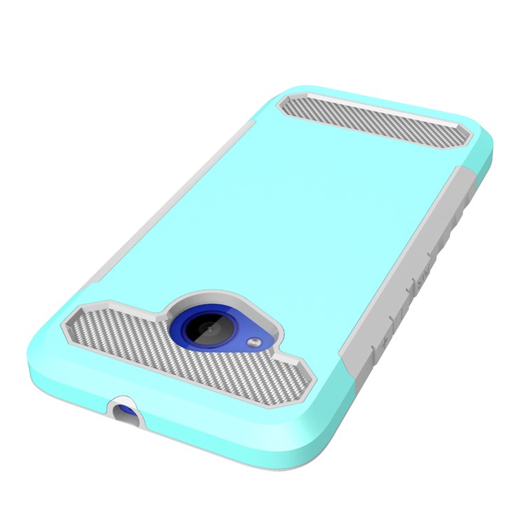 Carbon Fiber Texture PC + TPU Hybrid Mobile Cover for HTC U11 Life - Cyan-5