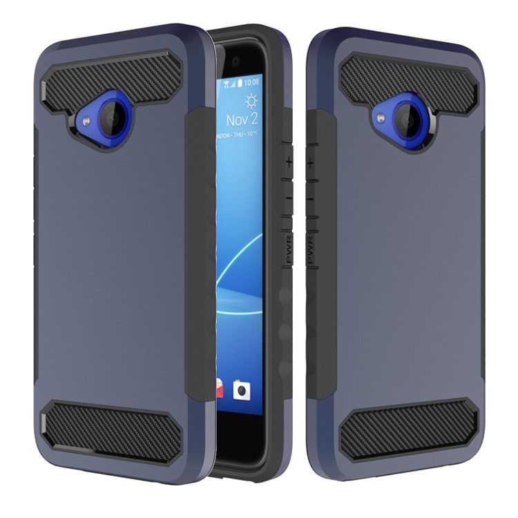 Carbon Fiber Texture PC + TPU Hybrid Cell Phone Case for HTC U11 Life - Dark Blue-1