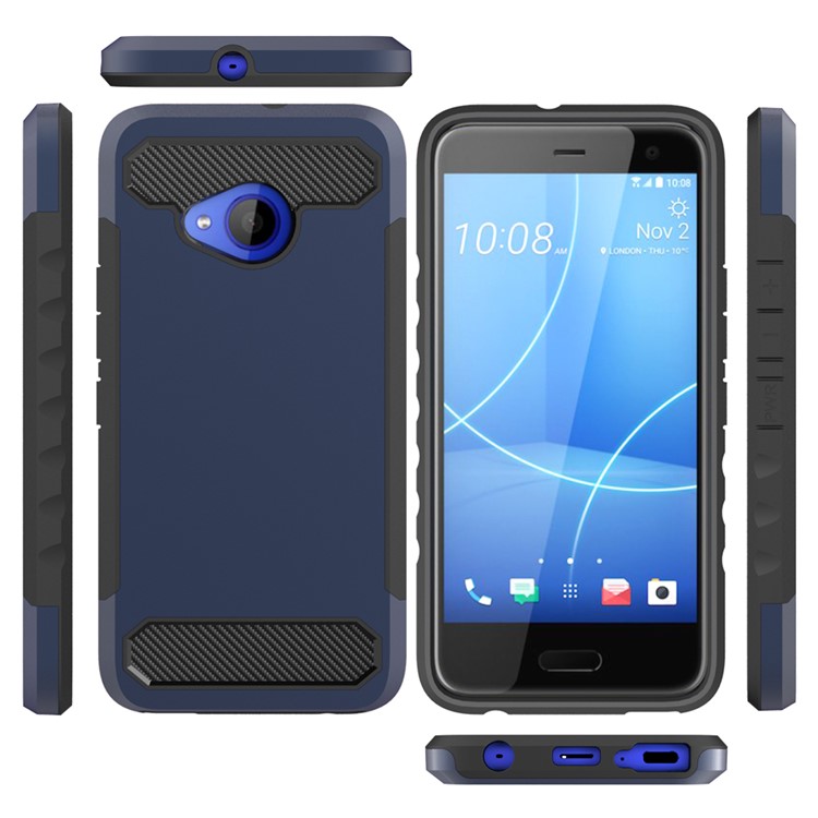 Carbon Fiber Texture PC + TPU Hybrid Cell Phone Case for HTC U11 Life - Dark Blue-3