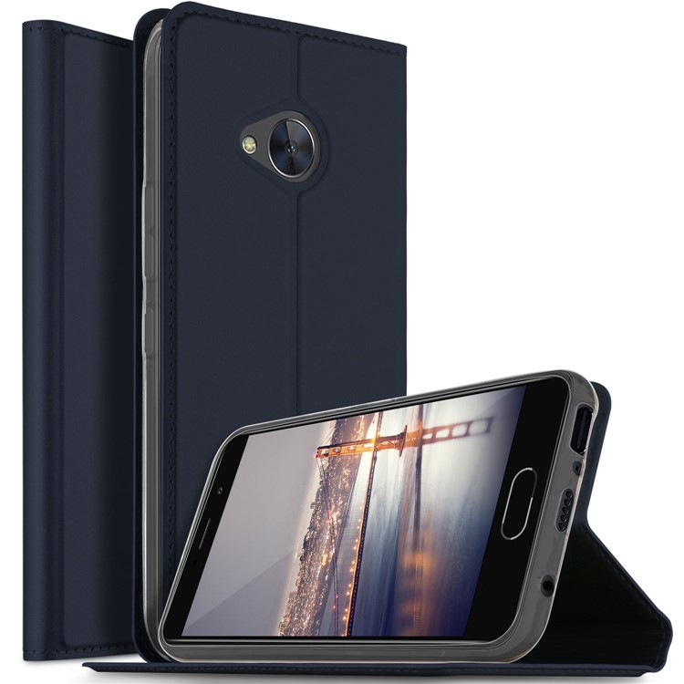 PU Leather Card Slot Stand Magnetic Adsorption Mobile Cover Shell for HTC U11 Life - Dark Blue-1
