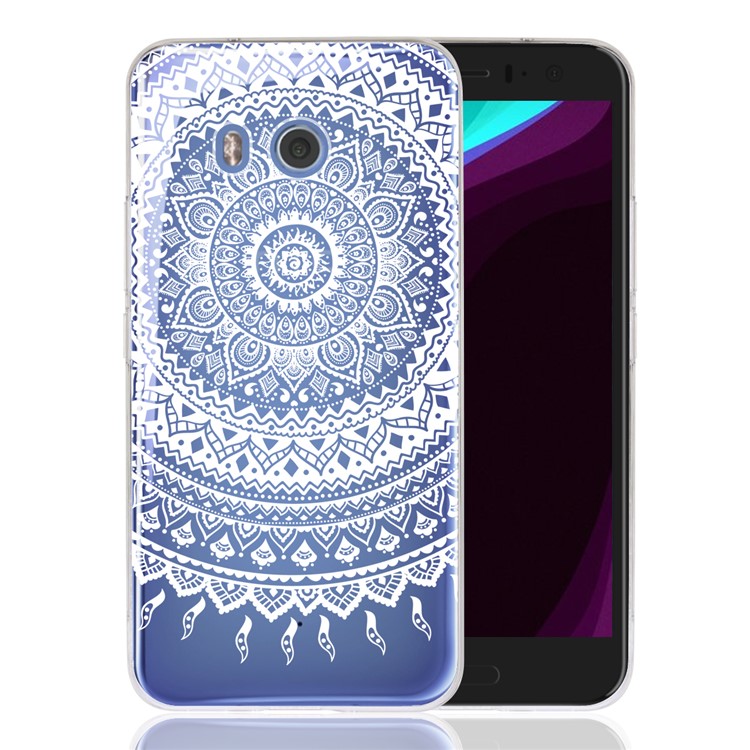 For HTC U11 Mandala Pattern PC Back + TPU Frame Hybrid Phone Cover - White-1