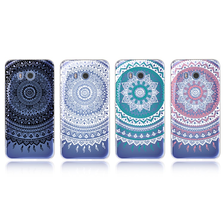 For HTC U11 Mandala Pattern PC Back + TPU Frame Hybrid Phone Cover - White-7