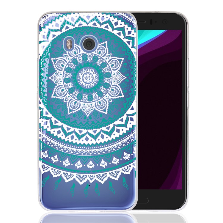 For HTC U11 Mandala Pattern PC Back + TPU Edge Mobile Casing - Cyan-1