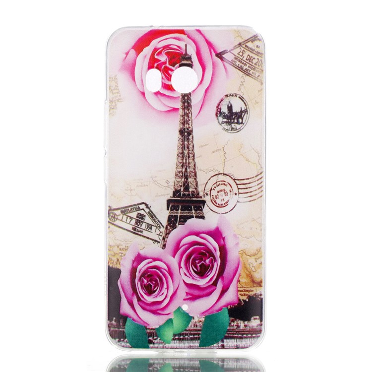Pattern Printing TPU Case for HTC U11 - Eiffel Tower and Flowers-1