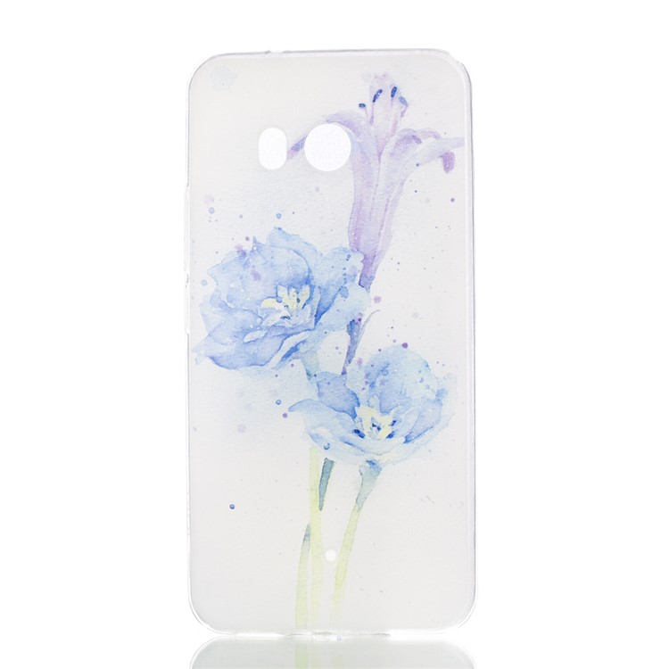 Pattern Printing TPU Cell Phone Case for HTC U11 - Blue Flowers-1
