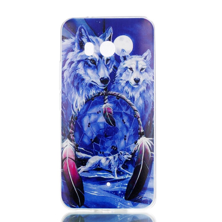 Pattern Printing TPU Shell Phone Case for HTC U11 - Wolf and Dream Catcher-1