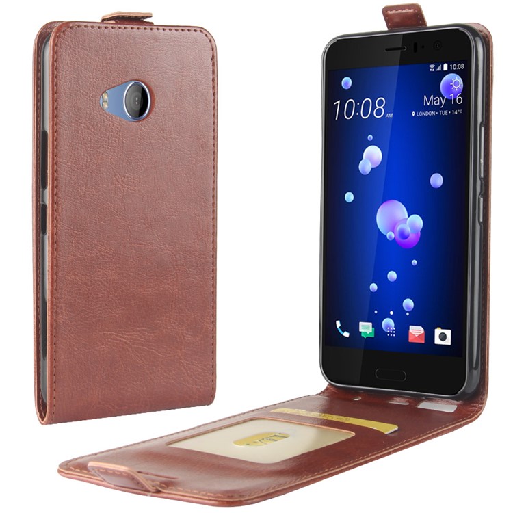 Crazy Horse Vertical Flip PU Leather Cell Phone Case for HTC U11 Life - Brown-1