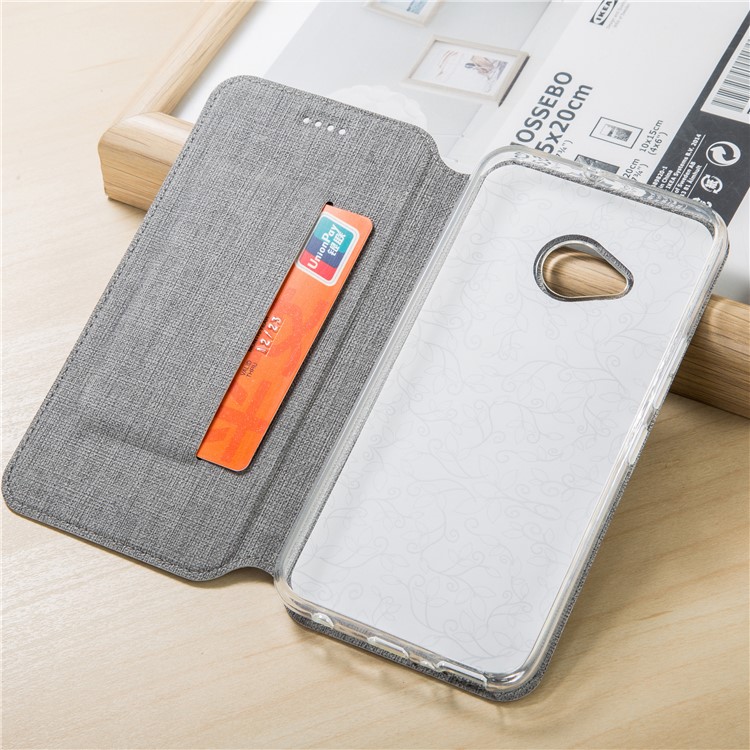 VILI DMX Cross Texture Card Holder Leather Stand Cover for HTC U11 Life - Grey-3