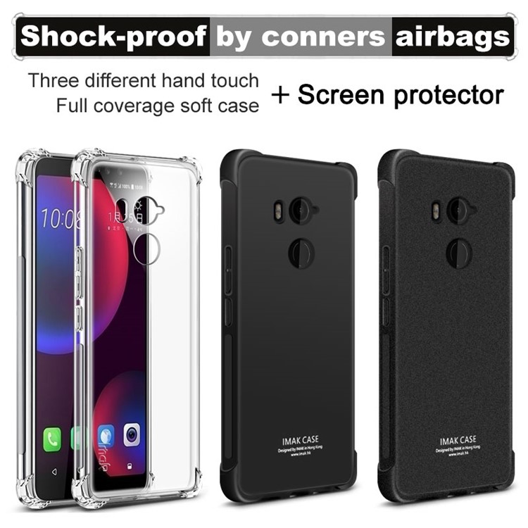 IMAK Silky Anti-drop TPU Soft Back Case + Screen Protector Film for HTC U11 Eyes - Matte Black-4