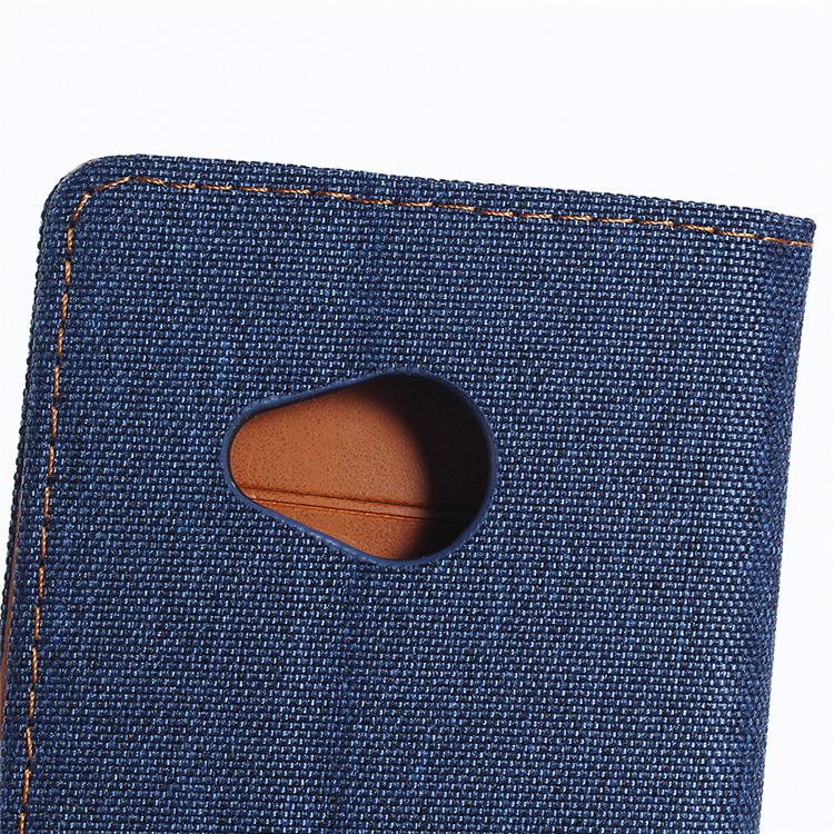 Jeans Cloth Wallet PU Leather Stand Phone Case for HTC X2 - Dark Blue-10