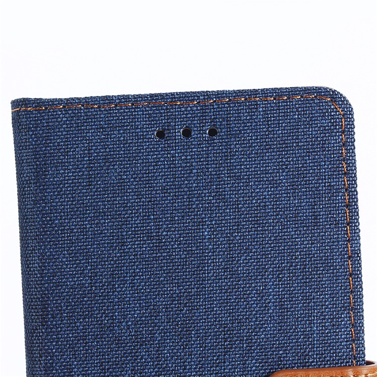 Jeans Cloth Wallet PU Leather Stand Phone Case for HTC X2 - Dark Blue-11