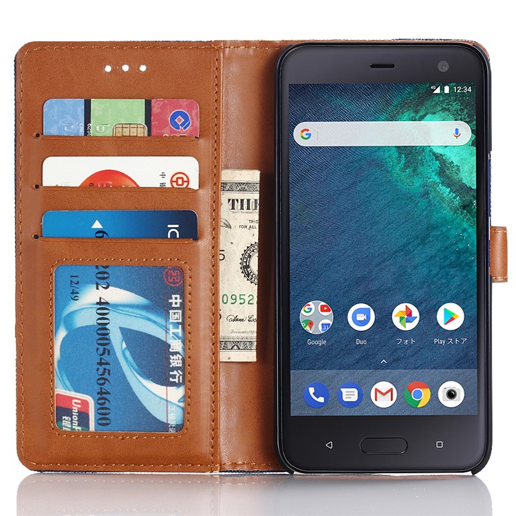 Jeans Cloth Wallet PU Leather Stand Phone Case for HTC X2 - Dark Blue-12