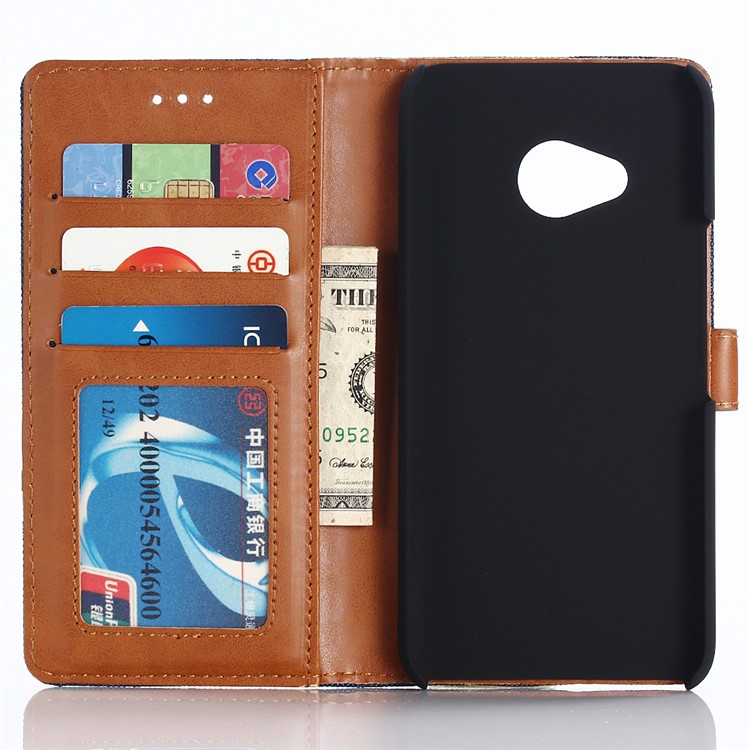 Jeans Cloth Wallet PU Leather Stand Phone Case for HTC X2 - Dark Blue-13